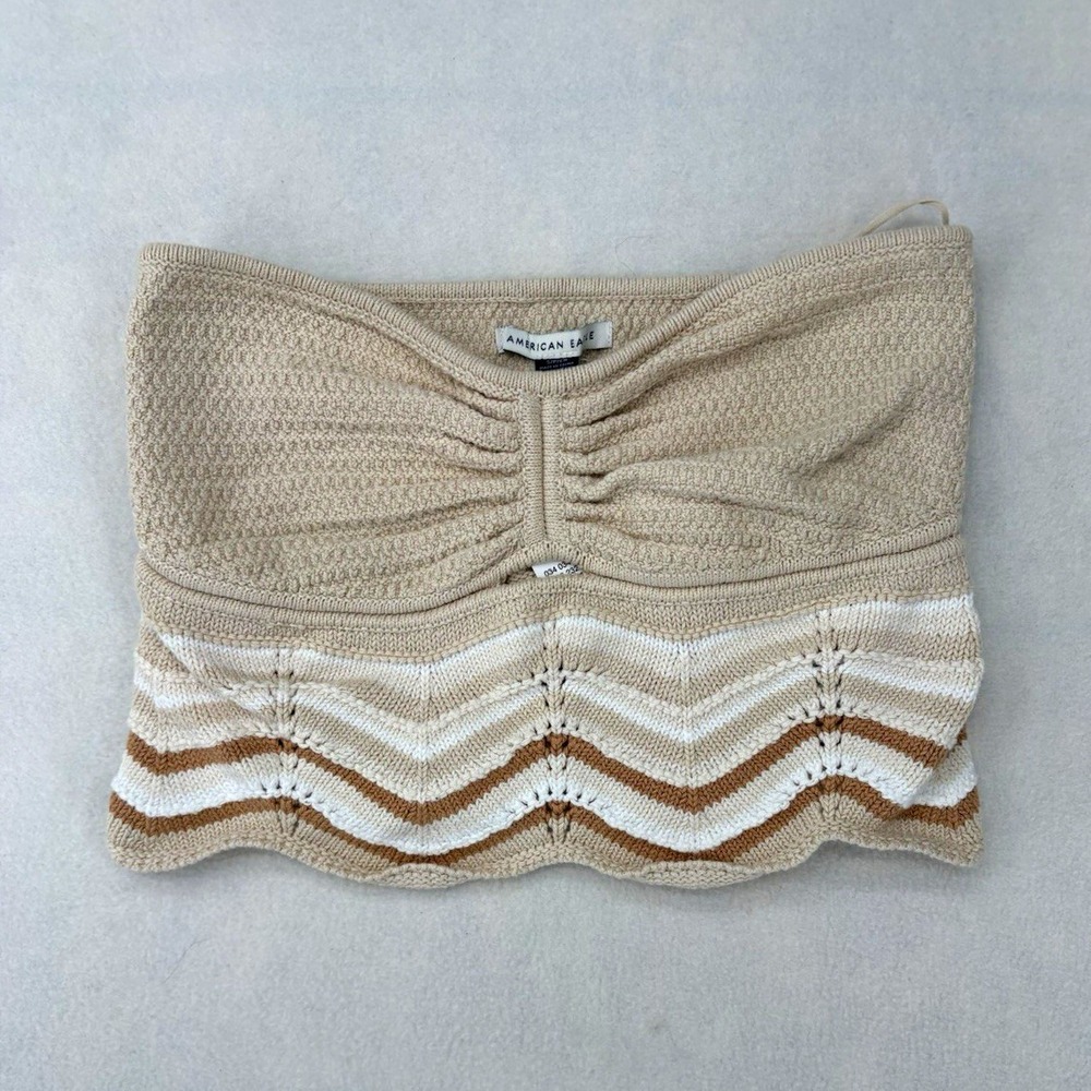 American Eagle Crochet Bandeau Bra Strapless Wireless Chevron Women's Size S